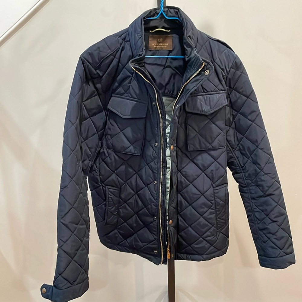 Scotch & Soda men’s blue quilted puffer jacket, size L, Amsterdam Couture